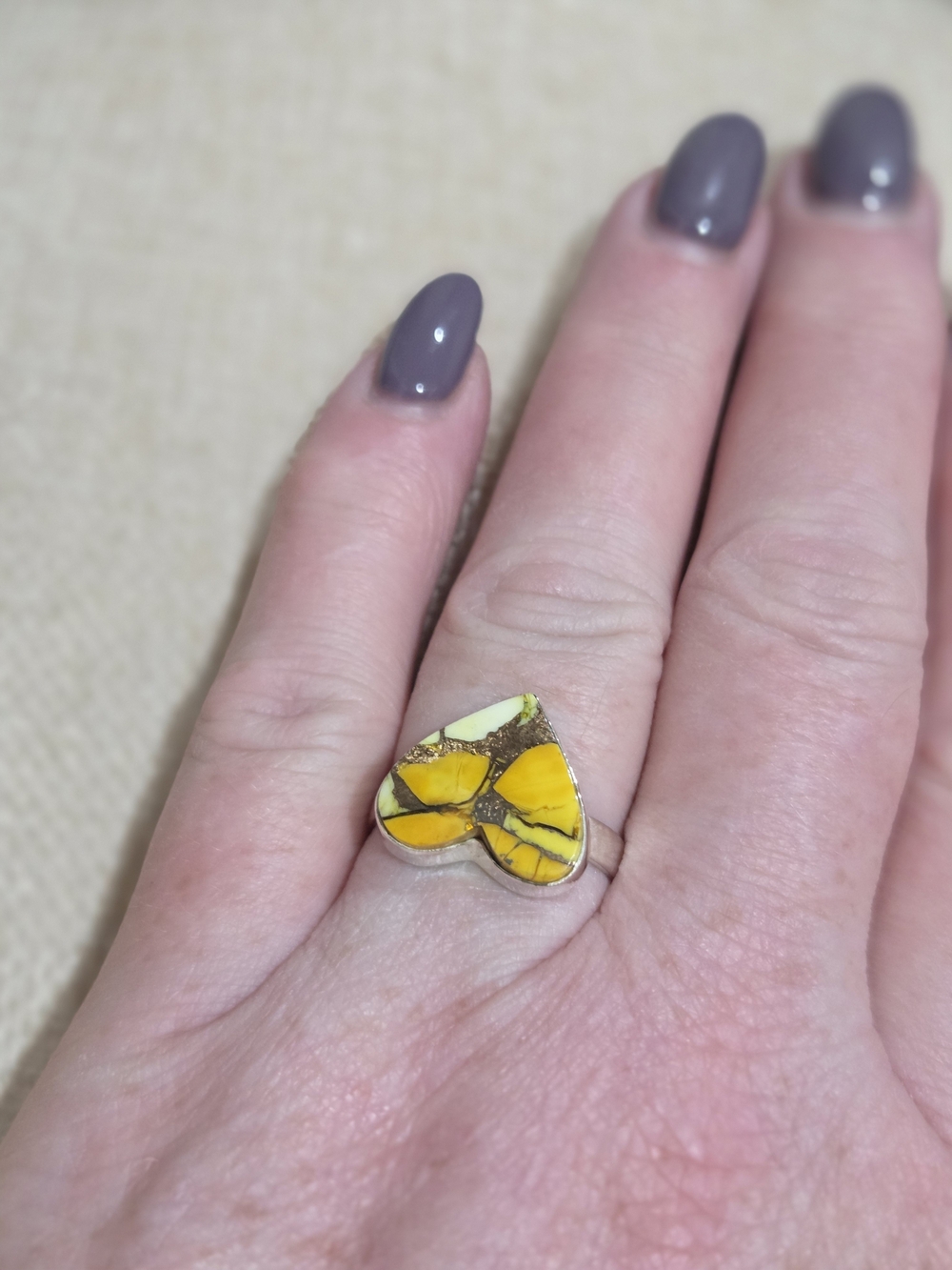 Honey Dahlia Turquoise Heart Inlay Sterling Ring - Women Jewelry - Picture 3 of 3